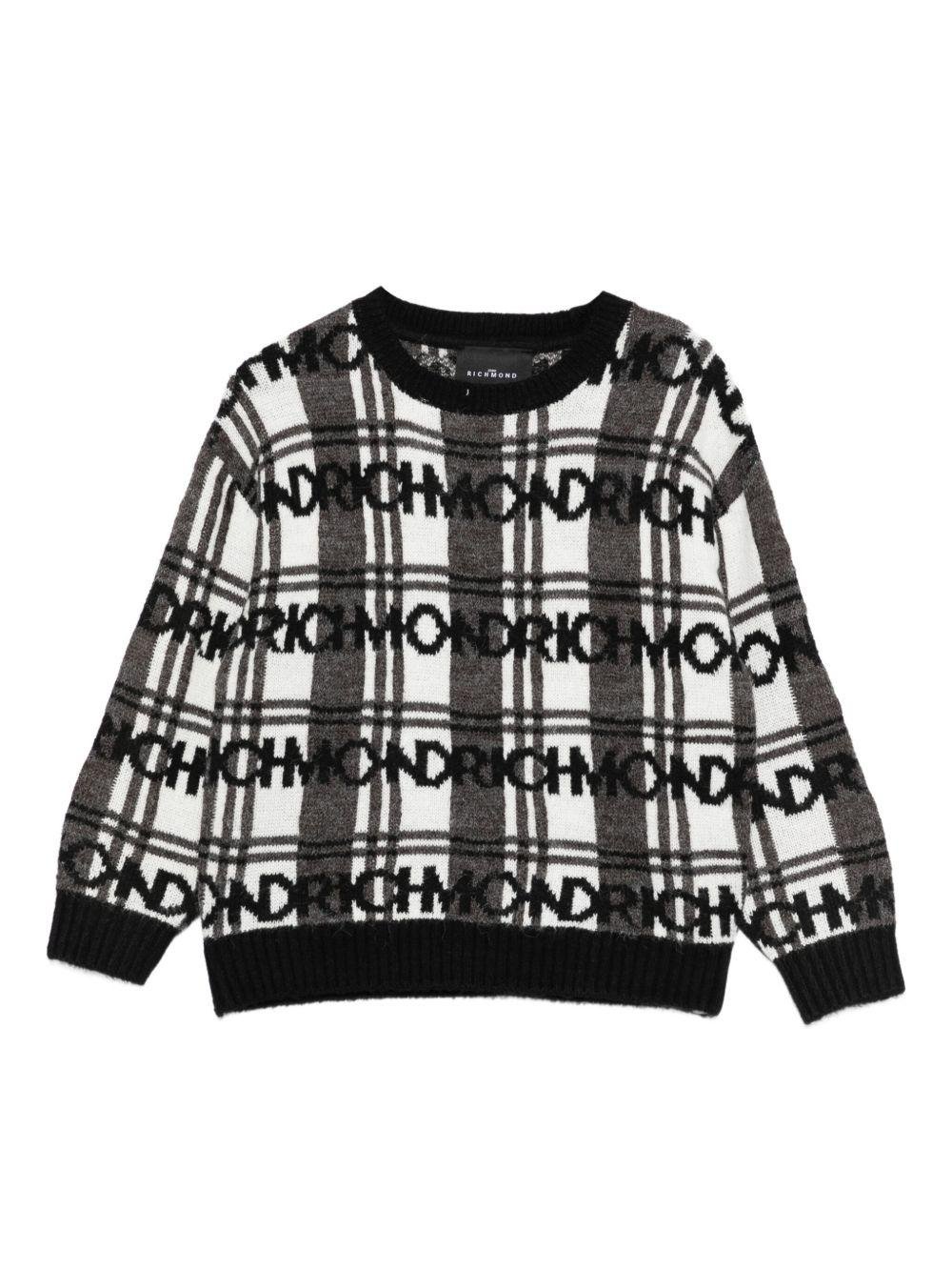 Maglione per bambina John Richmond Junior nero con logo a intarsio - Rubino Kids