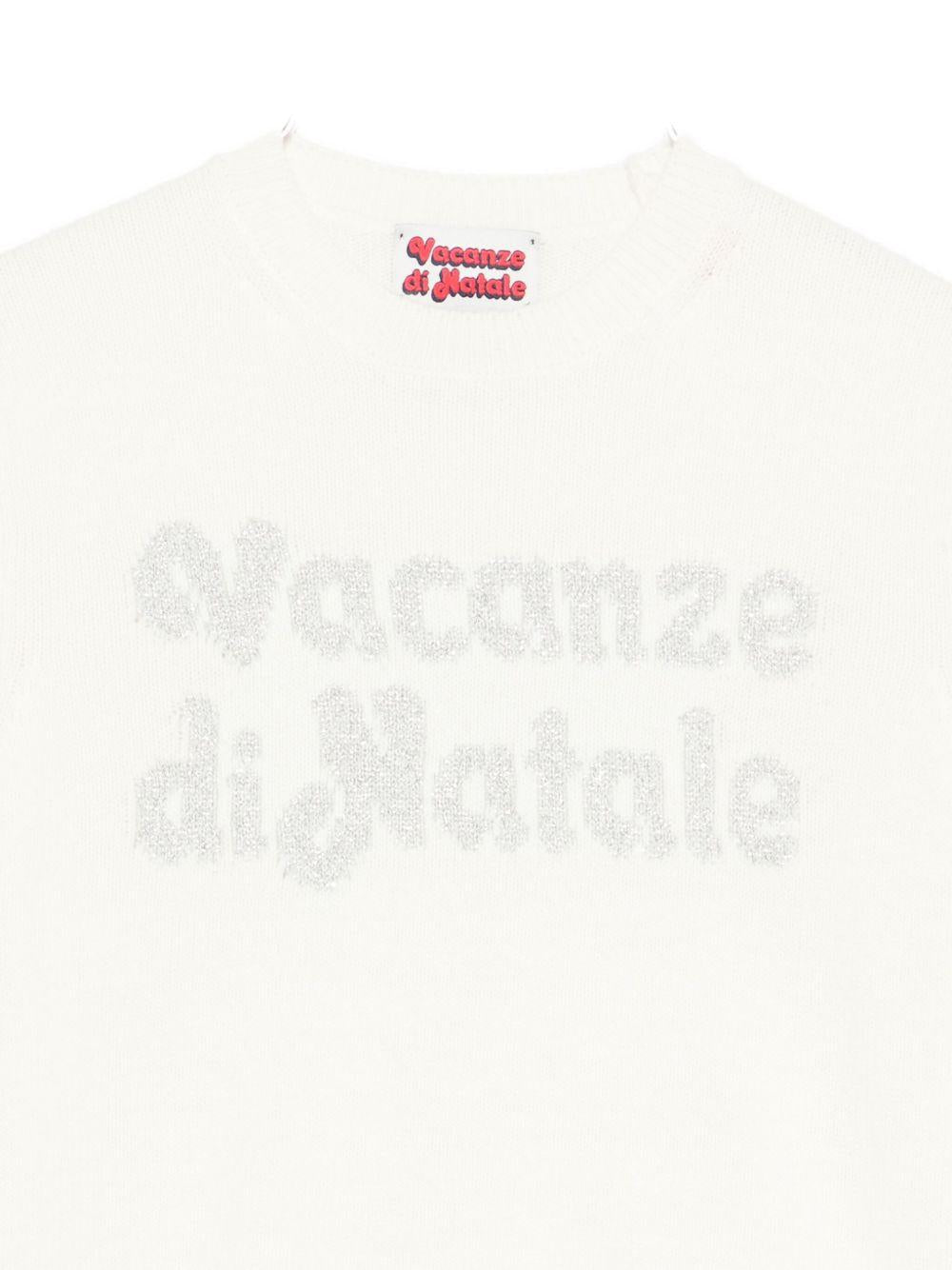 Maglione per bambina MC2 Saint Barth Kids bianco con scritta "Vacanze di Natale" - Rubino Kids