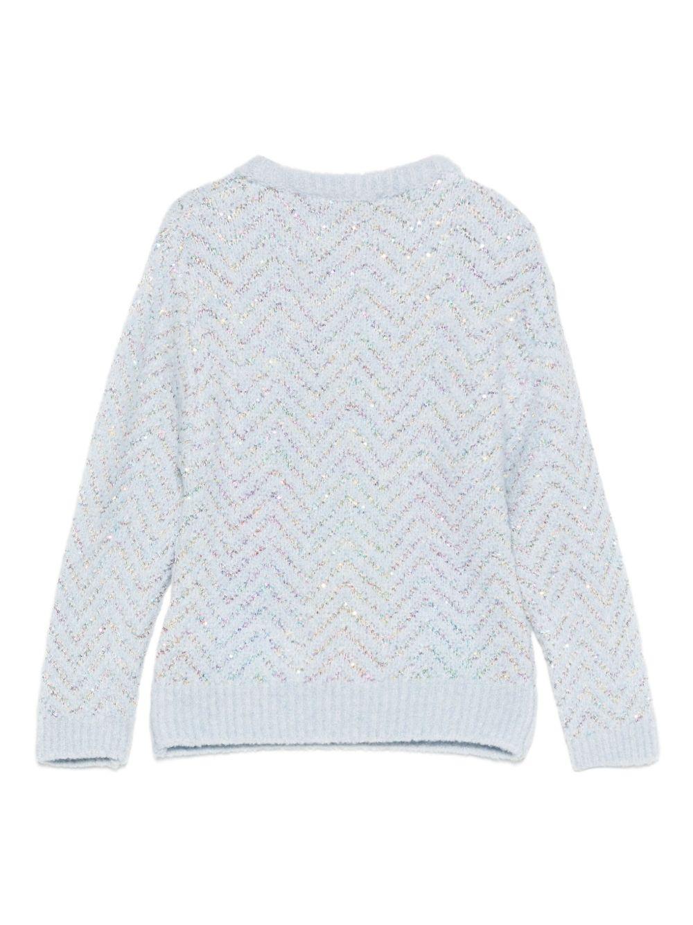 Maglione per bambina Missoni Kids azzurro a chevron con paillettes - Rubino Kids