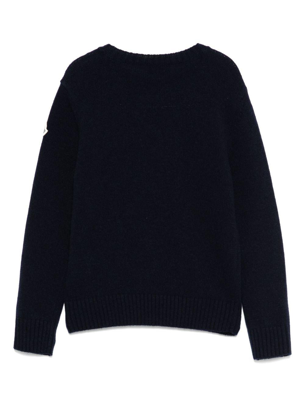Maglione per bambina Moncler Enfant blu notte in lana vergine con toppa con logo - Rubino Kids