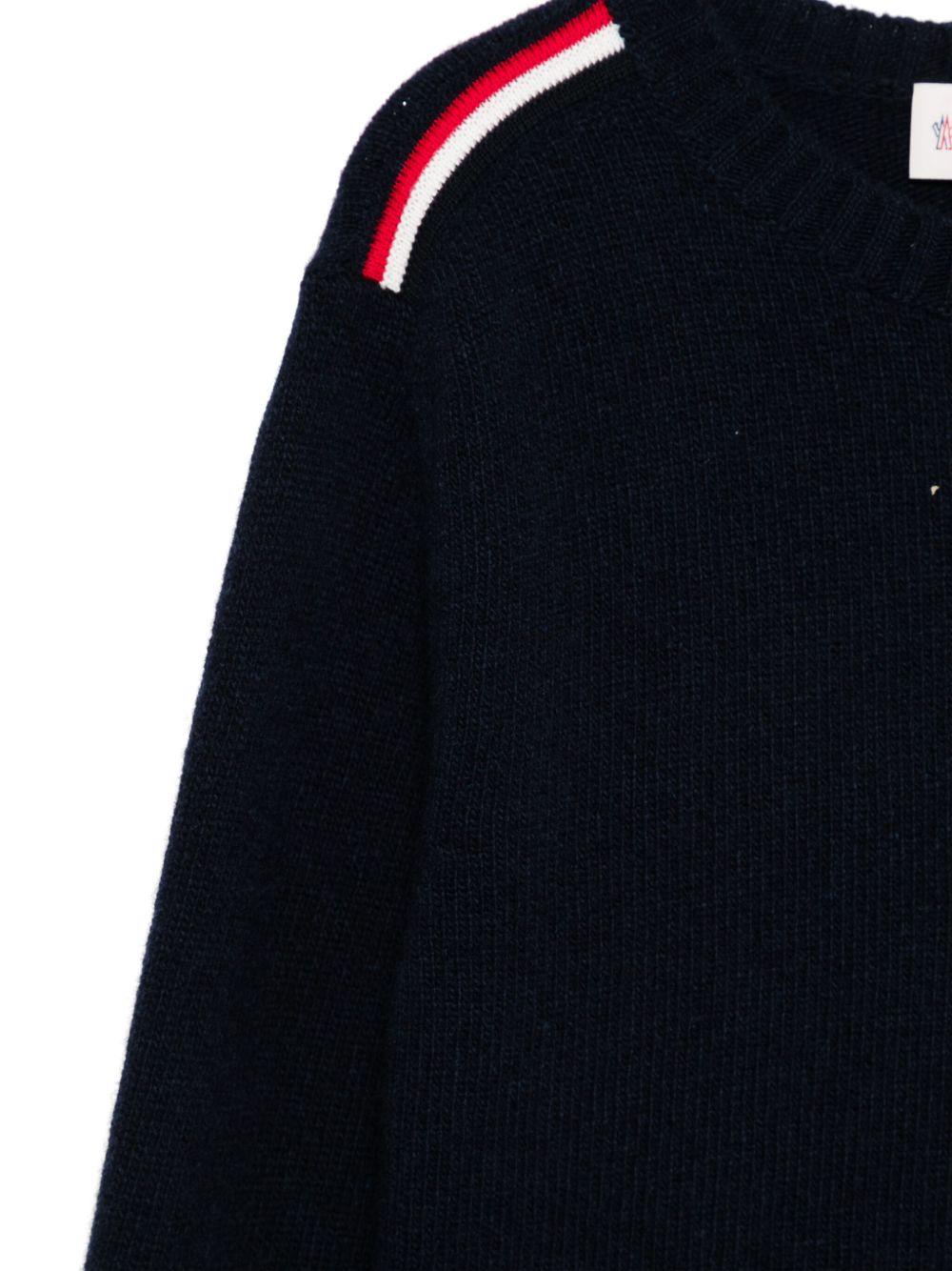 Maglione per bambina Moncler Enfant blu notte in lana vergine con toppa con logo - Rubino Kids