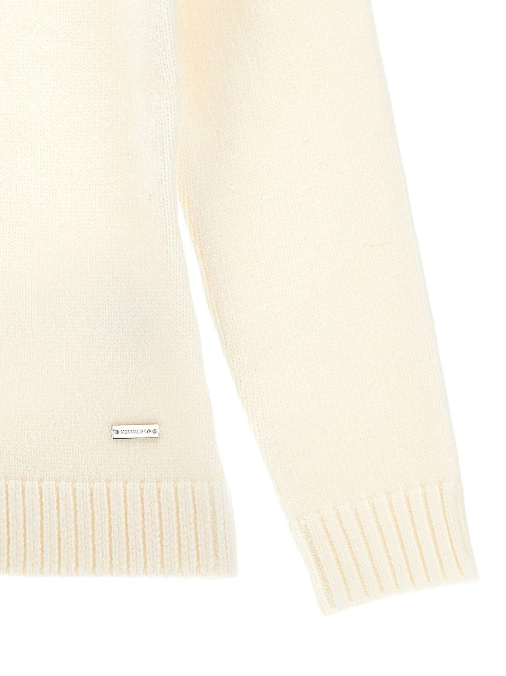 Maglione per bambina Monnalisa beige con scollo all'americana - Rubino Kids