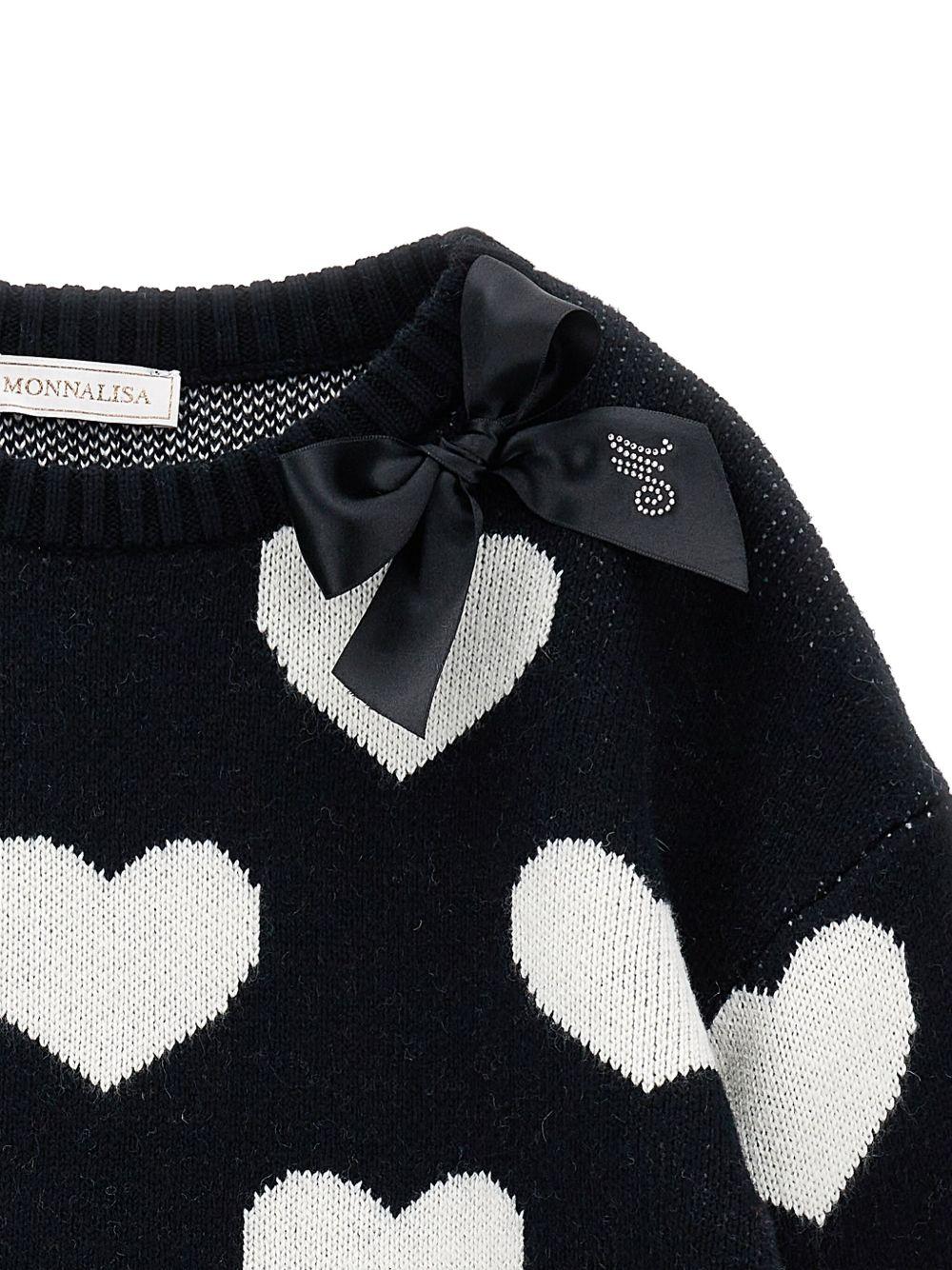Maglione per bambina Monnalisa nero con motivo a cuori - Rubino Kids