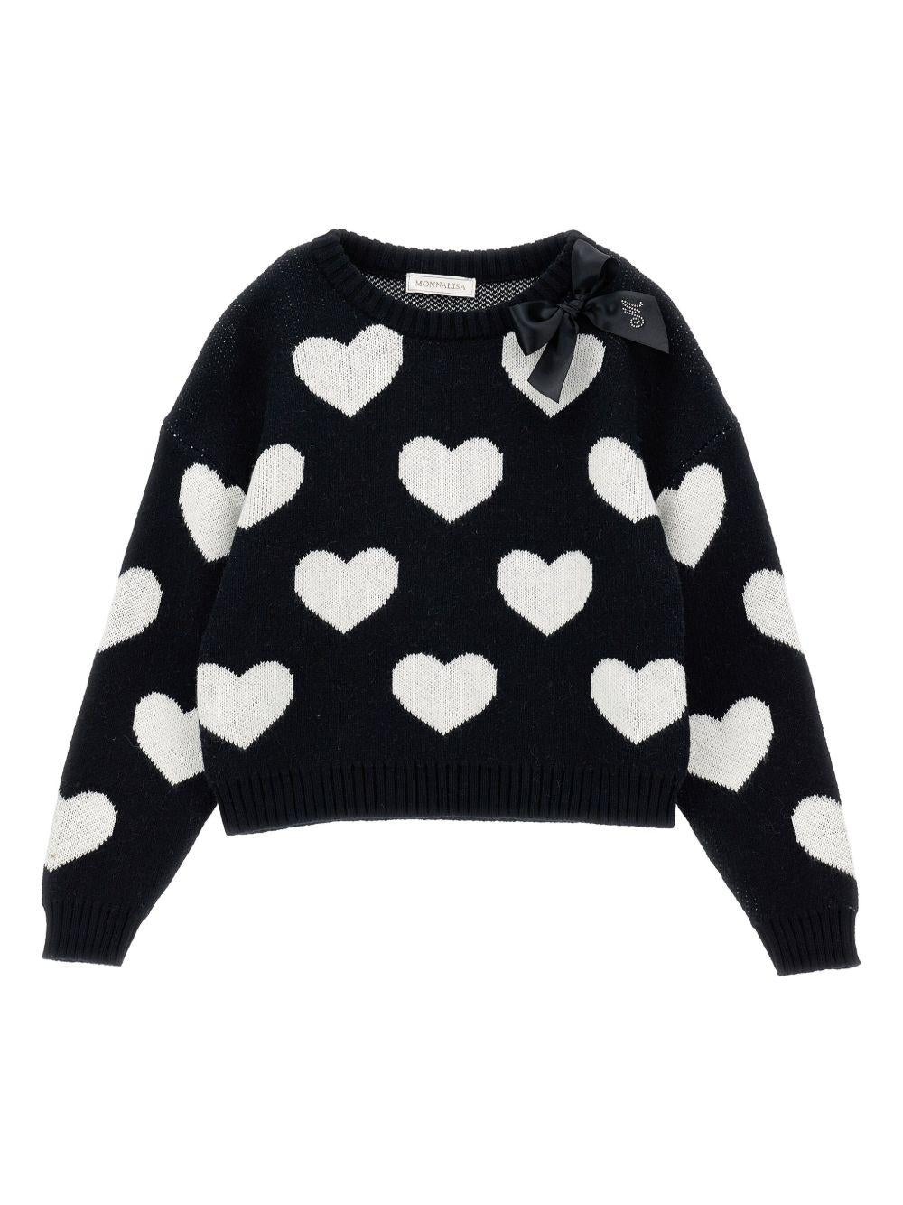 Maglione per bambina Monnalisa nero con motivo a cuori - Rubino Kids