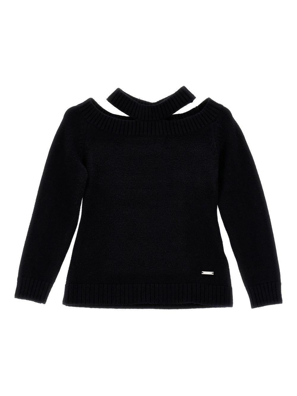 Maglione per bambina Monnalisa nero con scollo all'americana - Rubino Kids