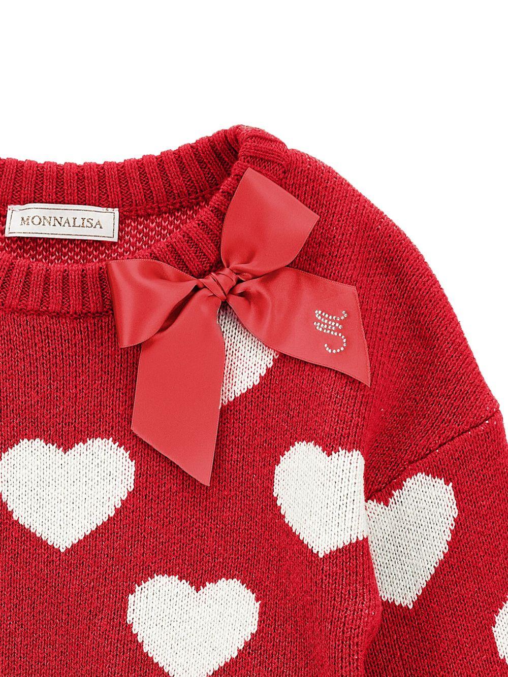 Maglione per bambina Monnalisa rosso con motivo a cuori - Rubino Kids