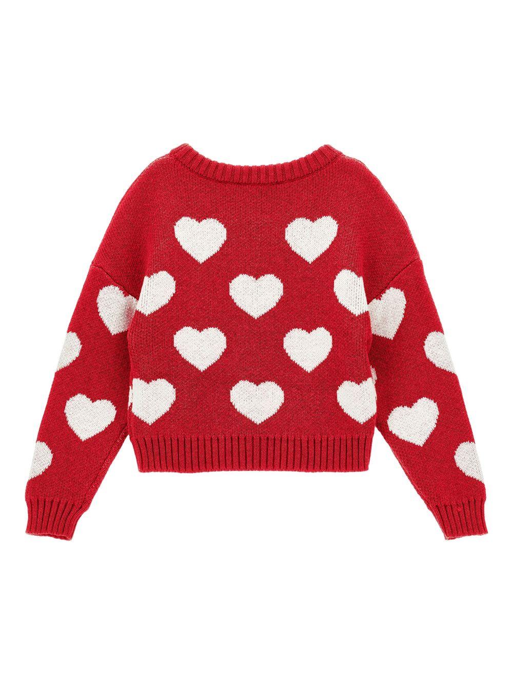 Maglione per bambina Monnalisa rosso con motivo a cuori - Rubino Kids