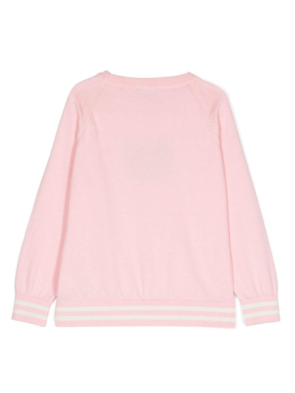 Maglione per bambina Moschino Kids rosa con logo intarsiato e ricamo Teddy Bear - Rubino Kids