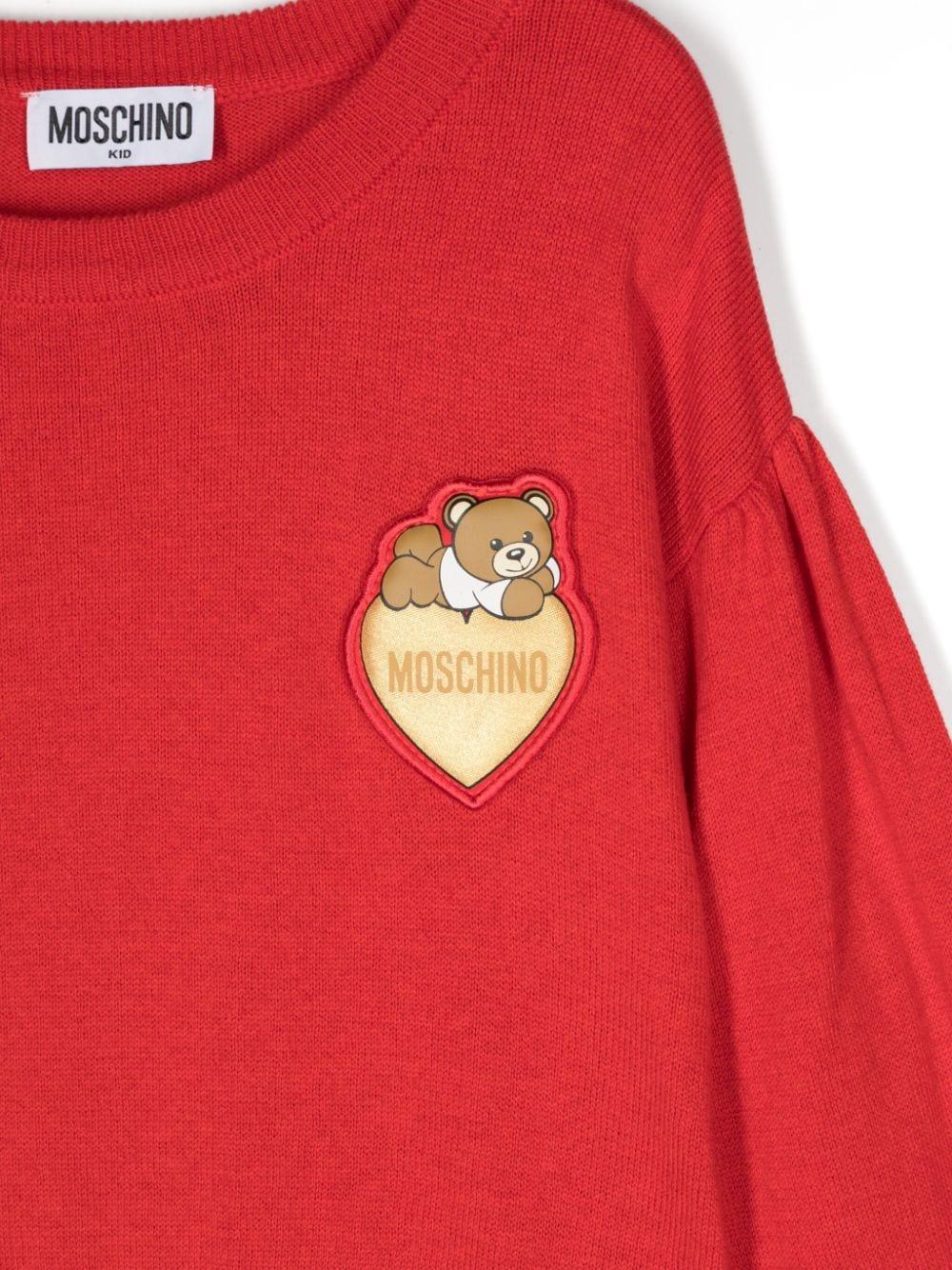 Maglione per bambina Moschino Kids rosso con applicazione Teddy Bear - Rubino Kids