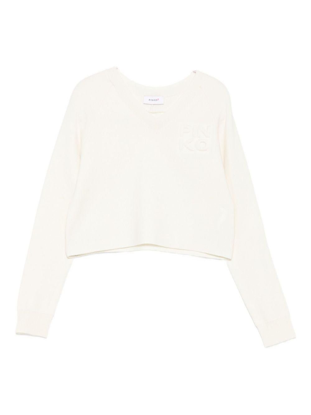 Maglione per bambina Pinko Kids bianco con logo sul davanti - Rubino Kids