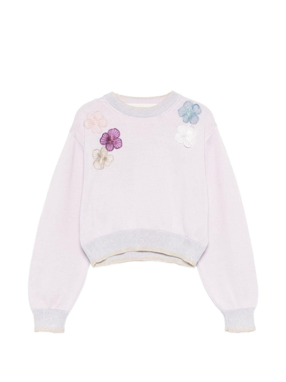 Maglione per bambina Simonetta lilla con applicazioni floreali - Rubino Kids