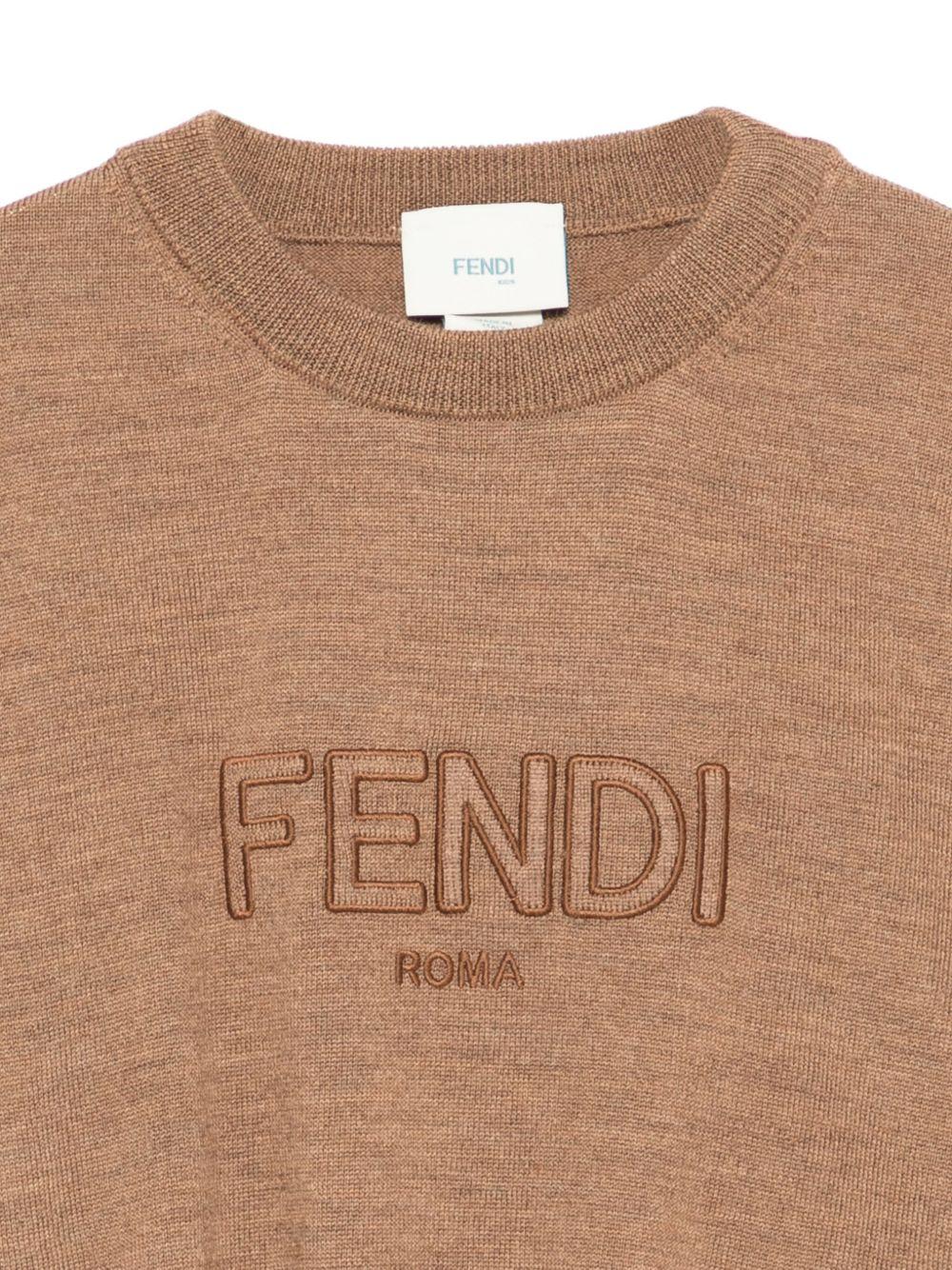Maglione per bambini Fendi Kids marrone con logo ricamato - Rubino Kids