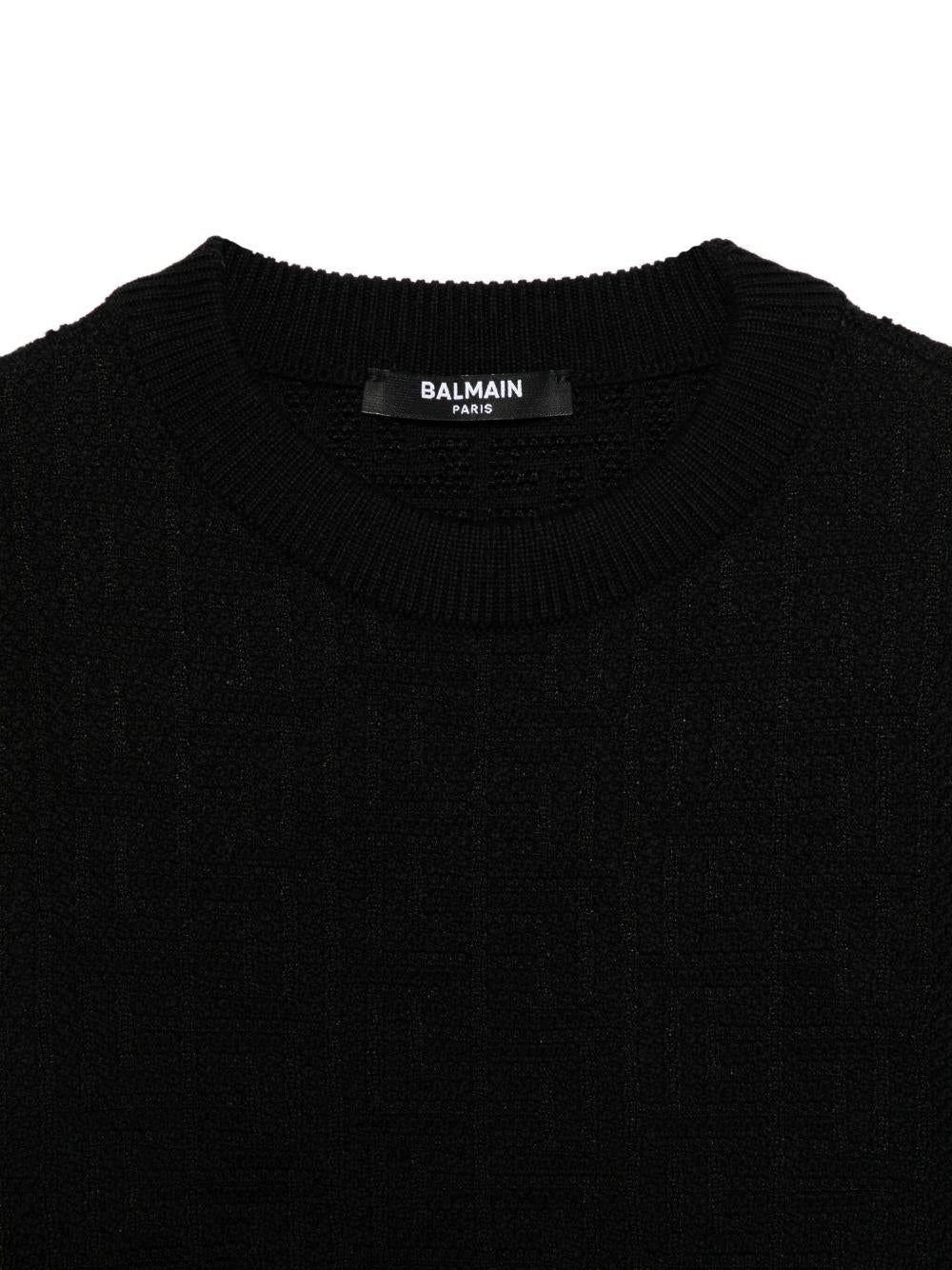 Maglione per bambino Balmain Kids nero in cotone con trama in rilievo - Rubino Kids