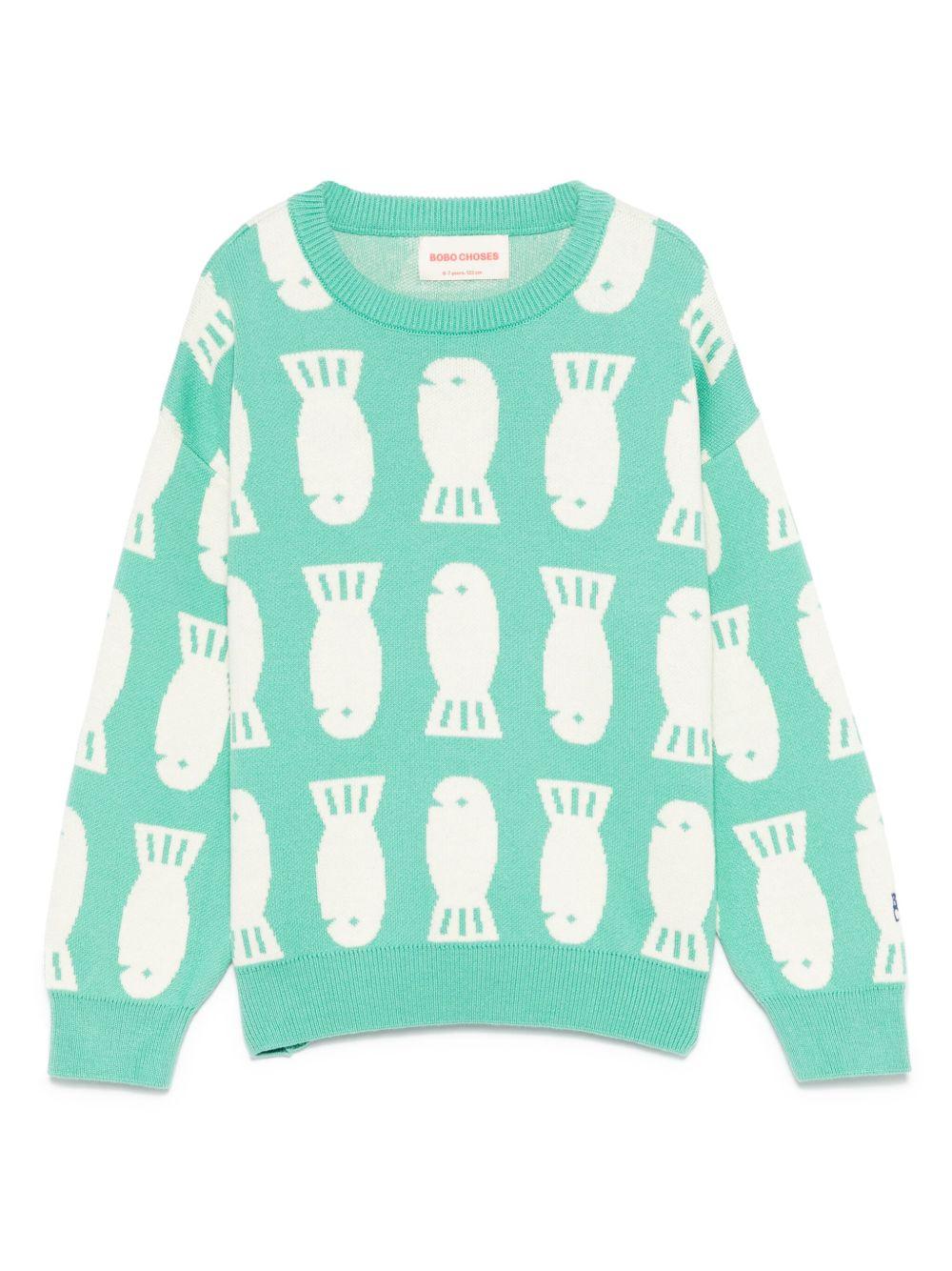 Maglione per bambino Bobo Choses Lucky Fish verde con motivo jacquard - Rubino Kids