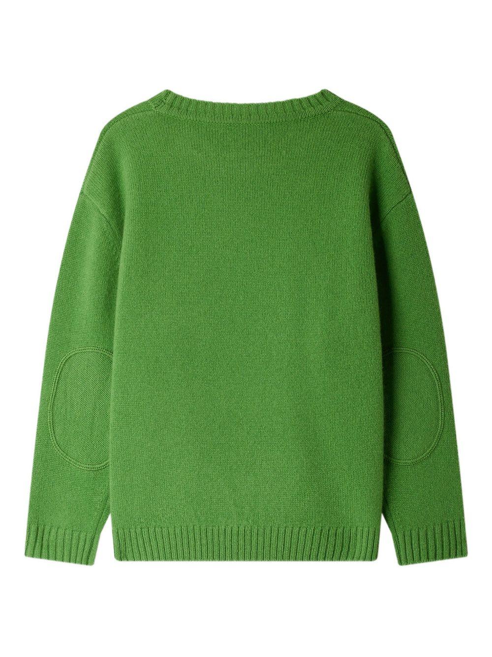 Maglione per bambino Bonpoint Jason verde in lana con applicazione sui gomiti - Rubino Kids
