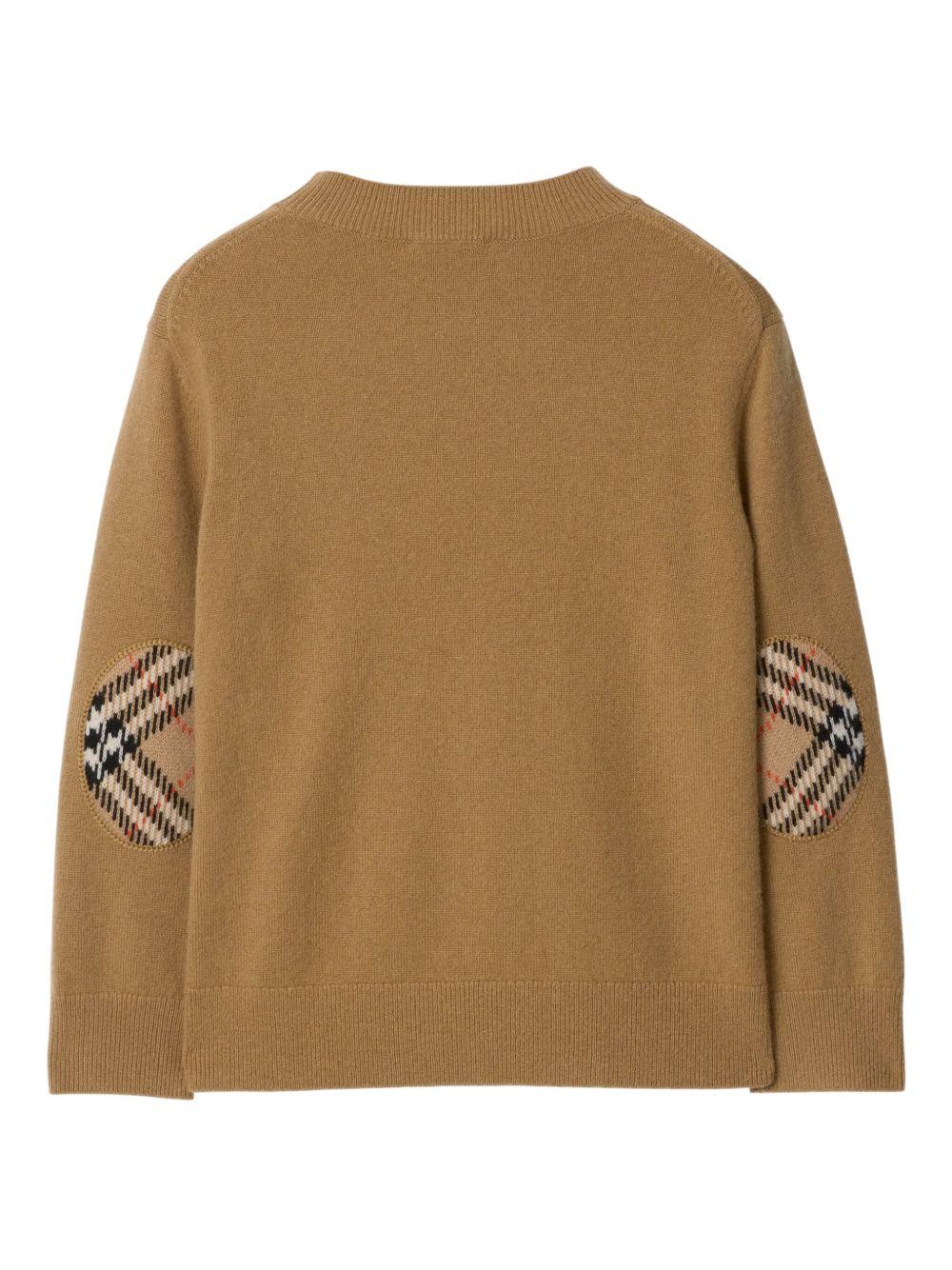 Maglione per bambino Burberry Kids marrone con applicazioni sui gomiti a quadri - Rubino Kids