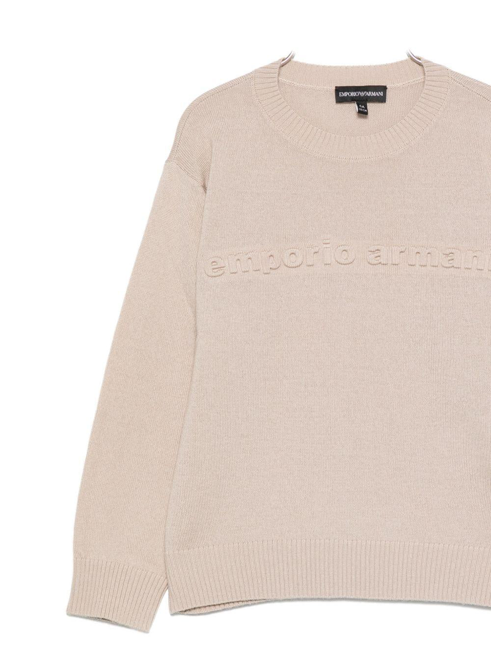 Maglione per bambino Emporio Armani Kids beige con logo in rilievo - Rubino Kids