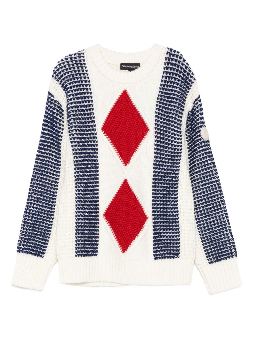 Maglione per bambino Emporio Armani Kids bianco con motivo a rombi - Rubino Kids