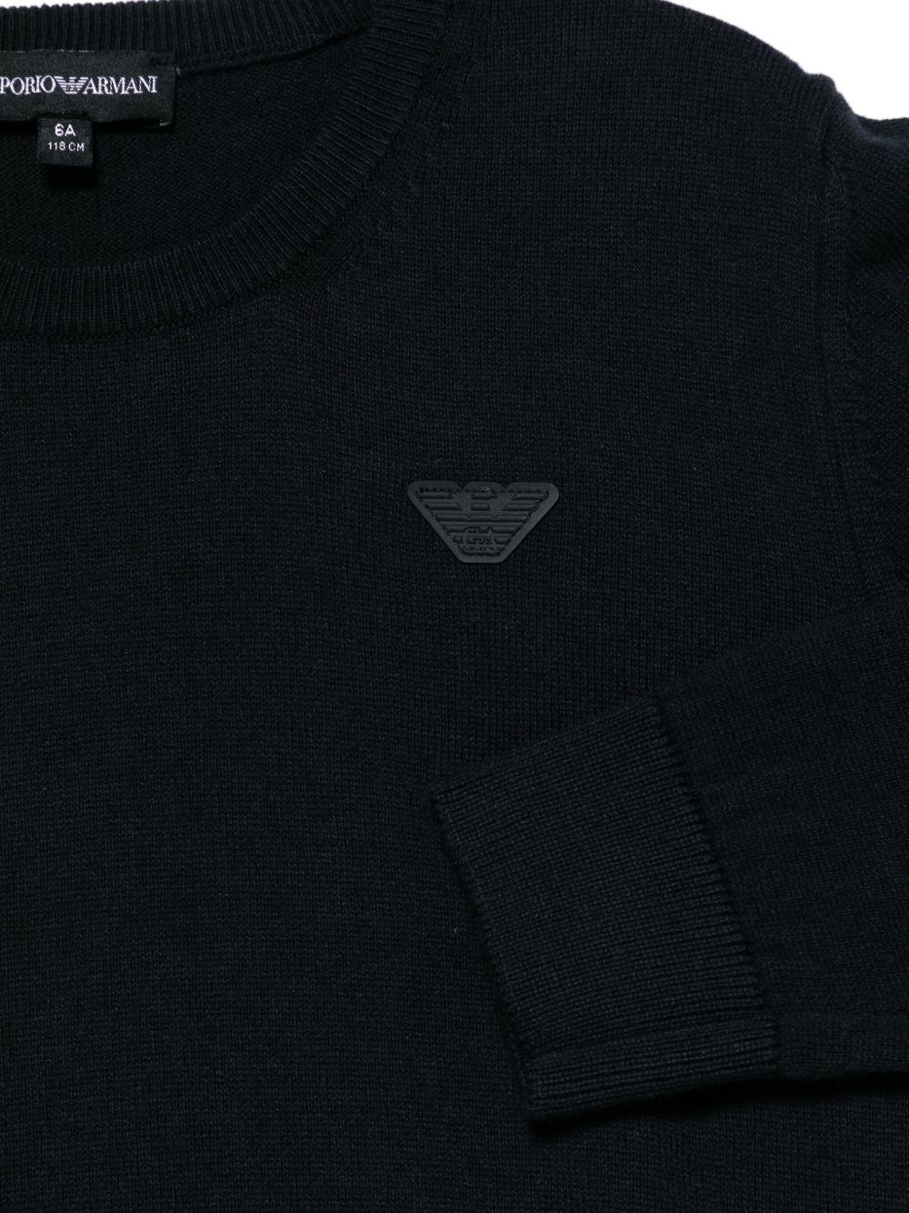 Maglione per bambino Emporio Armani Kids blu con applicazione logo e rifinitura a coste - Rubino Kids