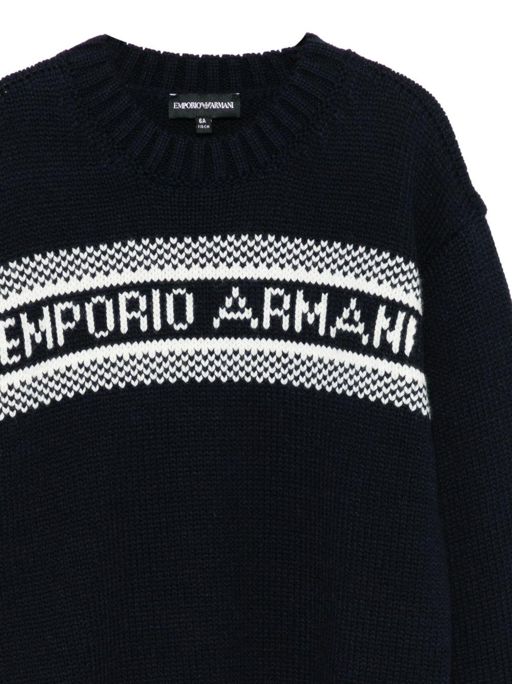 Maglione per bambino Emporio Armani Kids nero con intarsio del logo - Rubino Kids