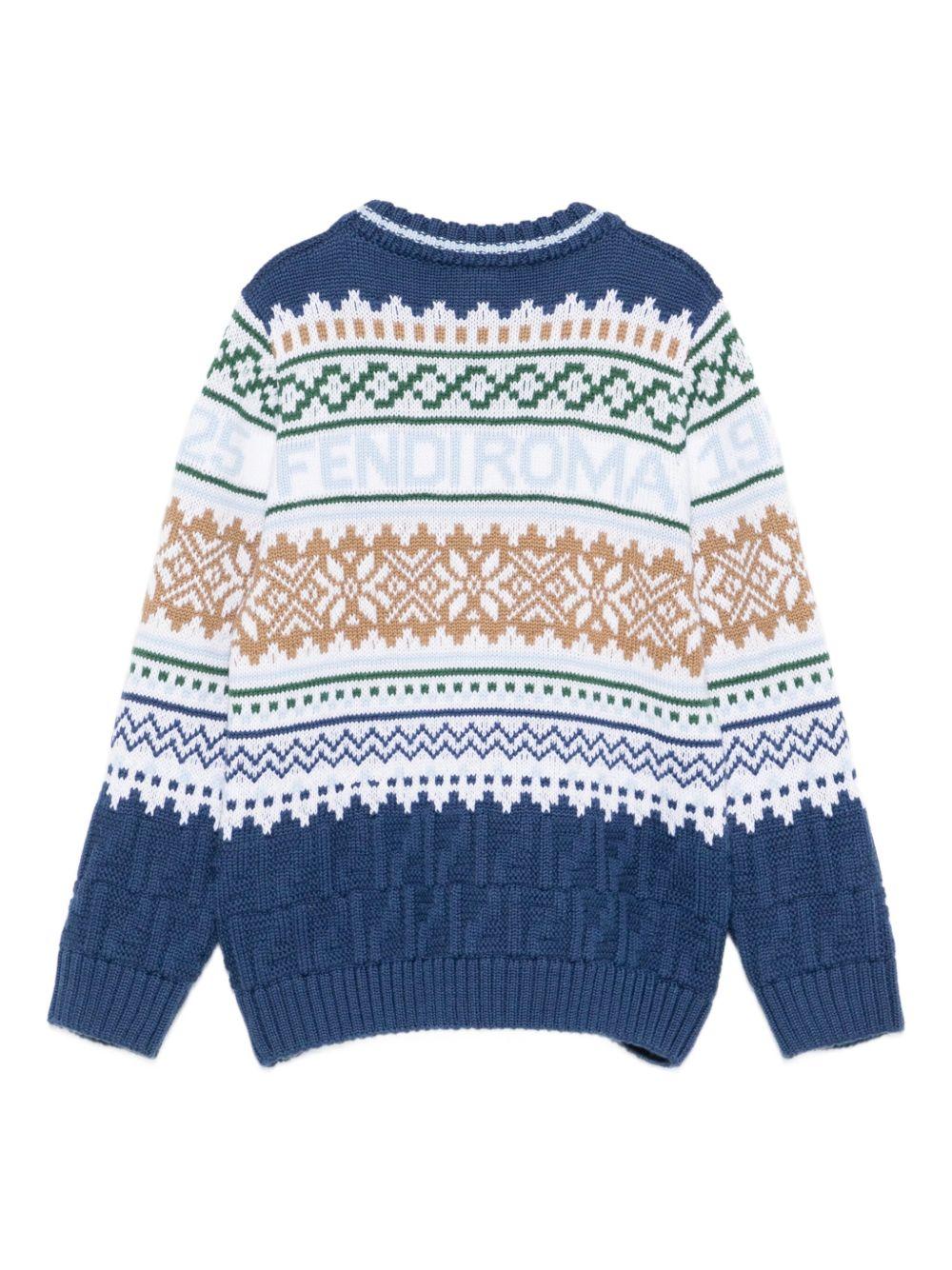 Maglione per bambino Fendi Kids blu con motivo Fair Isle - Rubino Kids