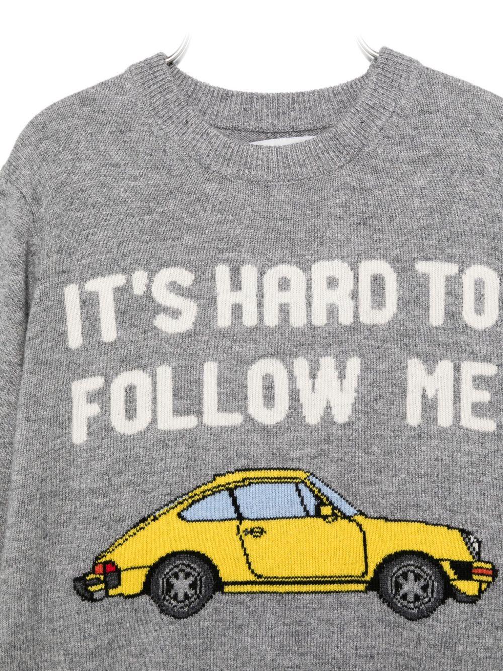 Maglione per bambino MC2 Saint Barth Kids grigio con scritta ricamata sul davanti "It's hard to follow me" - Rubino Kids