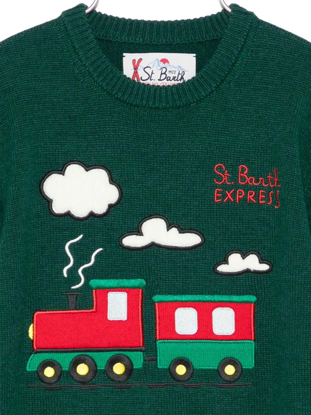 Maglione per bambino MC2 Saint Barth Kids verde con ricamo treno sul davanti - Rubino Kids