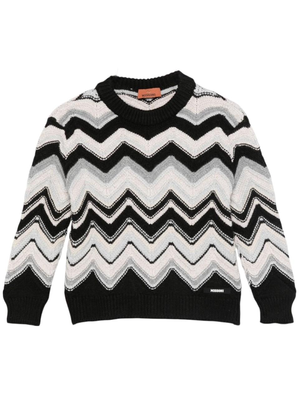 Maglione per bambino Missoni Kids bianco e nero con motivo a chevron - Rubino Kids