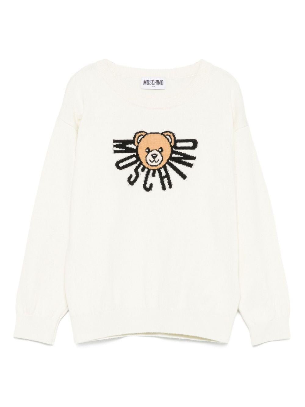 Maglione per bambino Moschino Kids bianco con logo Teddy Bear - Rubino Kids