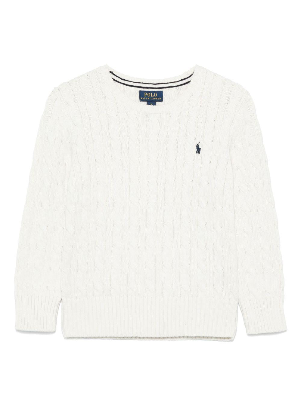 Maglione per bambino POLO RALPH LAUREN KIDS bianco a maglia intrecciata - Rubino Kids