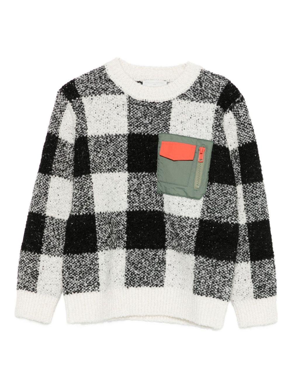 Maglione per bambino Stella McCartney Kids bianco e nero con motivo a quadri - Rubino Kids