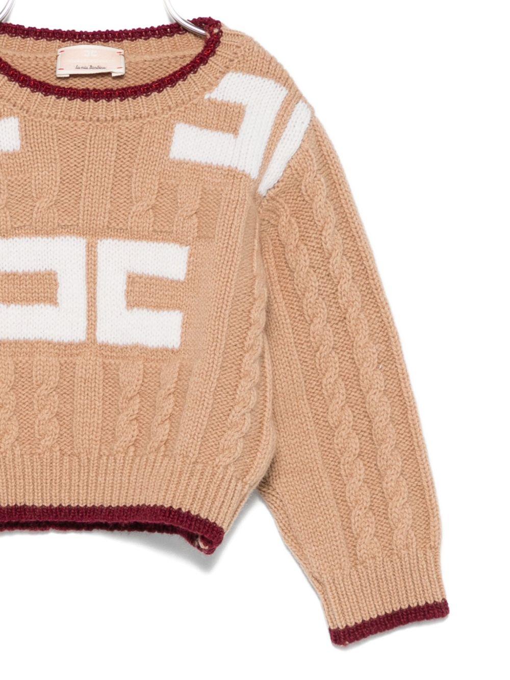 Maglione per neonata Elisabetta Franchi La Mia Bambina beige con logo sul davanti - Rubino Kids