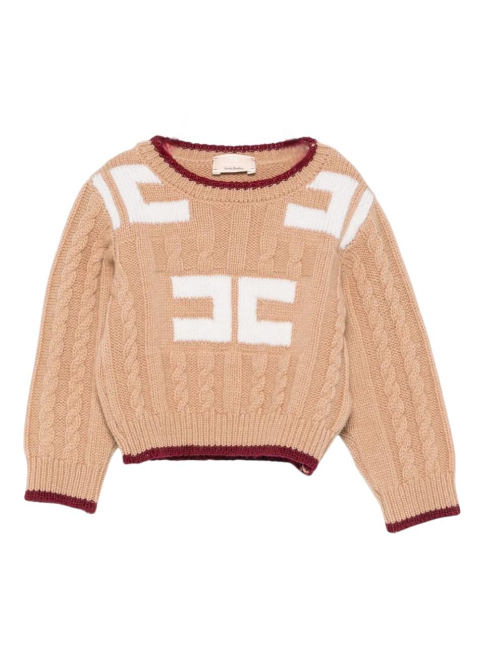 Maglione per neonata Elisabetta Franchi La Mia Bambina beige con logo sul davanti - Rubino Kids