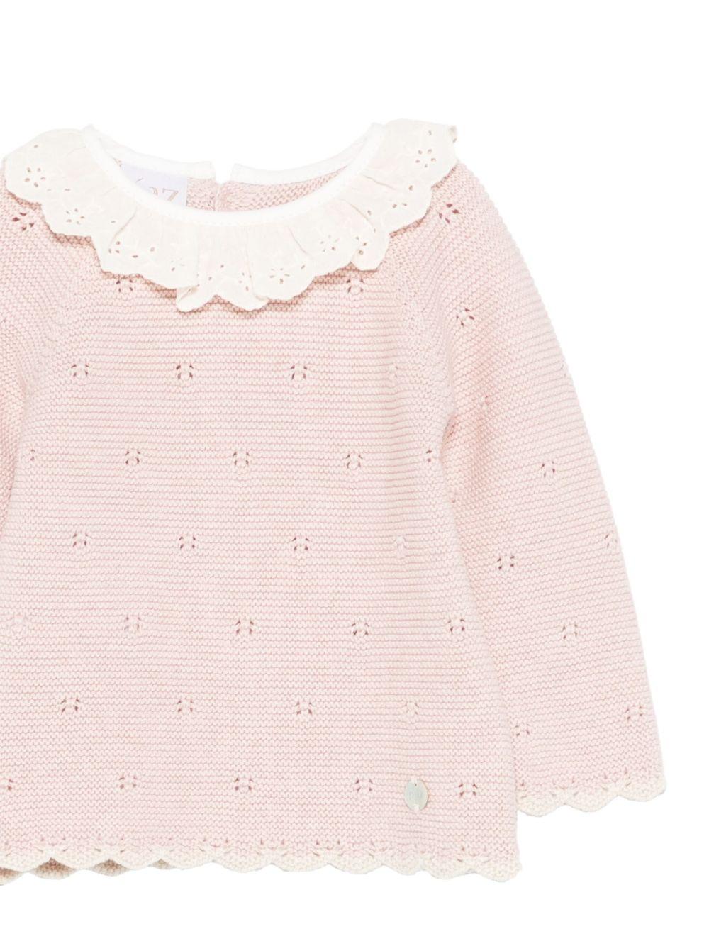 Maglione per neonata Paz Rodríguez rosa con dettagli a occhiello - Rubino Kids