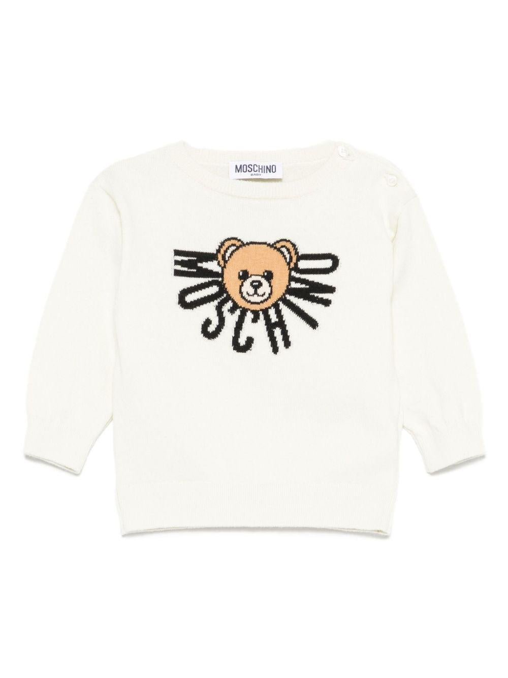 Maglione per neonati Moschino Kids bianco con logo Teddy - Rubino Kids
