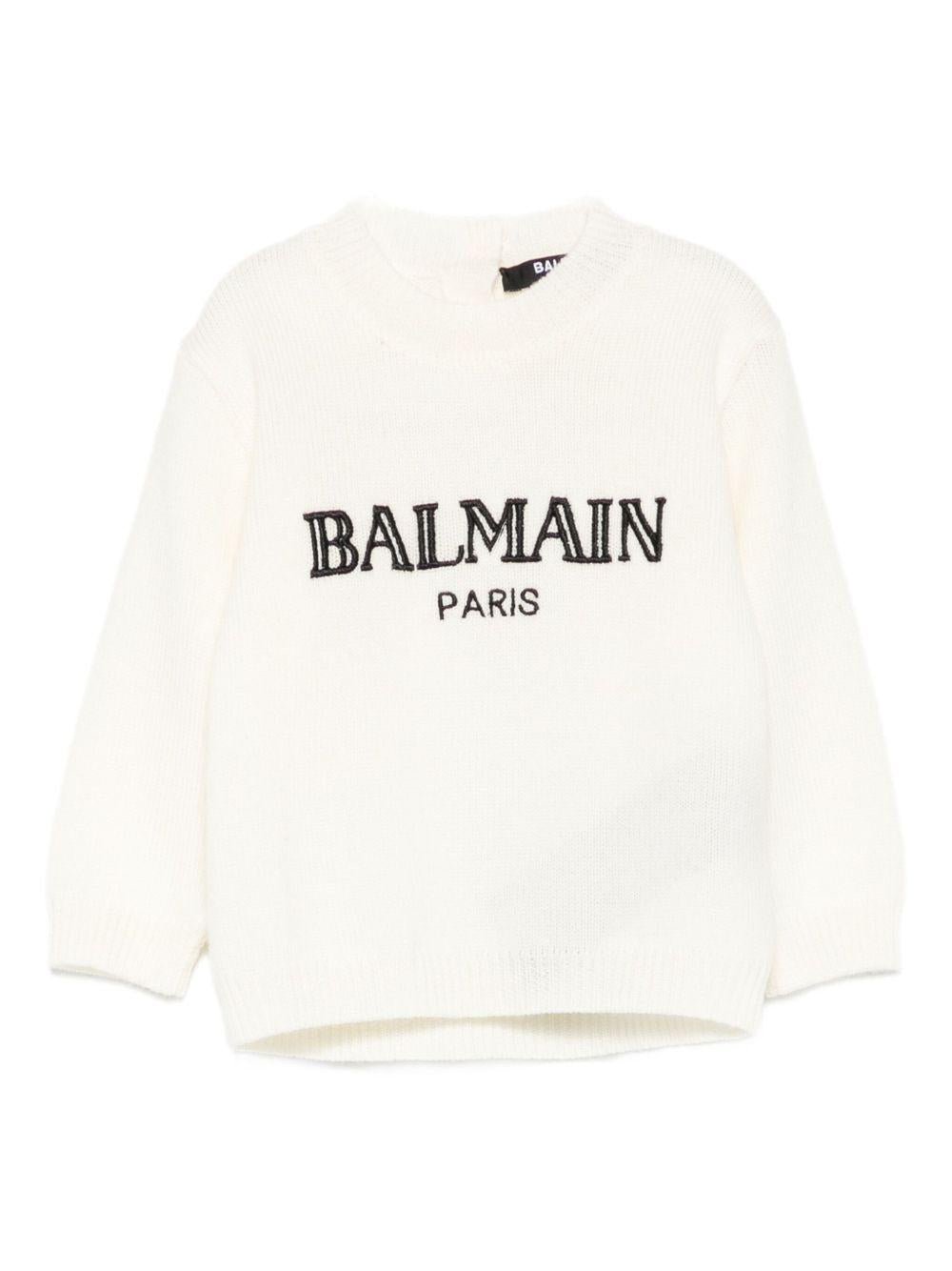 Maglione per neonato Balmain Kids bianco con ricamo - Rubino Kids