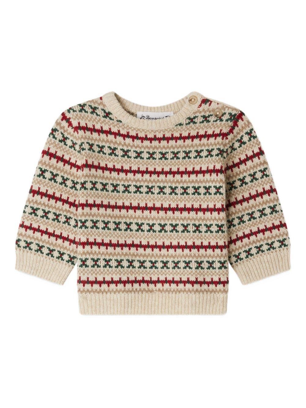 Maglione per neonato Bonpoint beige con motivo Fair Isle - Rubino Kids