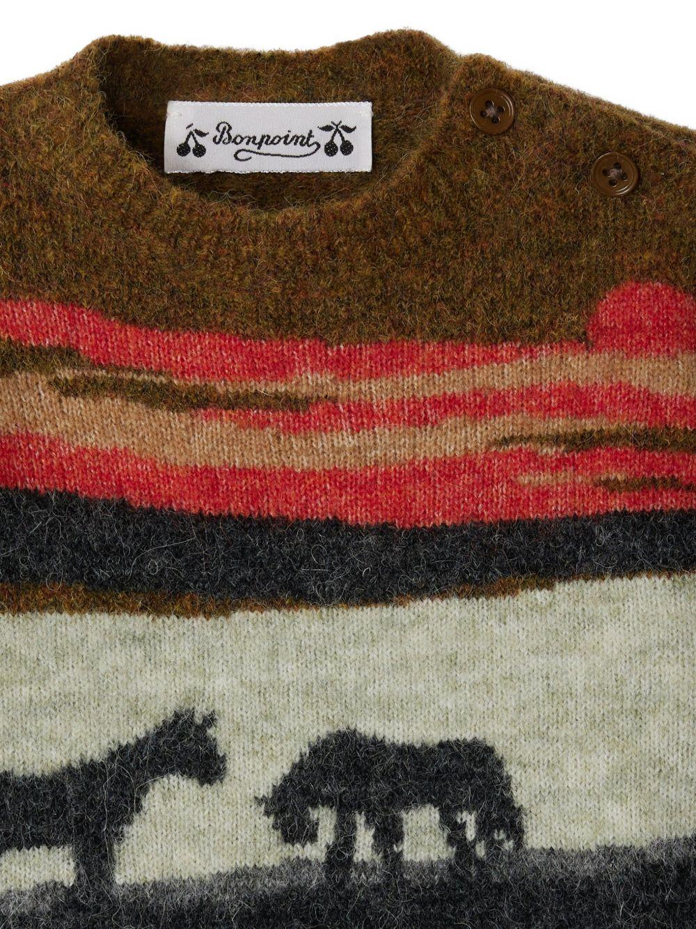 Maglione per neonato Bonpoint multicolor a righe con silhouette animalier - Rubino Kids