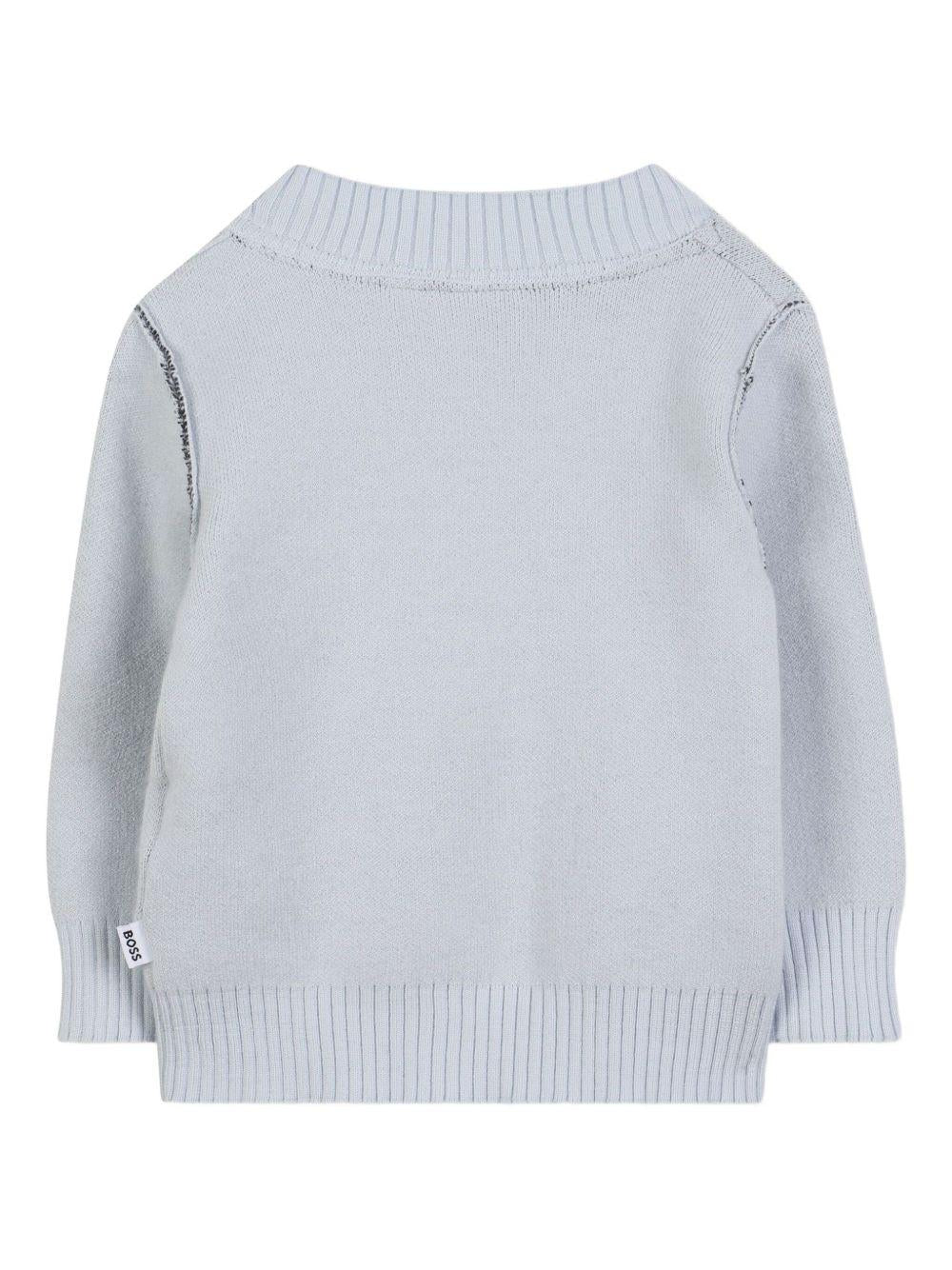 Maglione per neonato Boss Kids azzurro con applicazione con logo - Rubino Kids