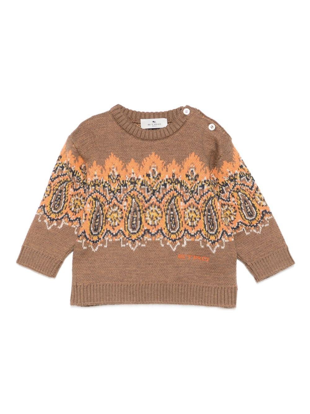 Maglione per neonato Etro Kids marrone con decorazioni paisley - Rubino Kids