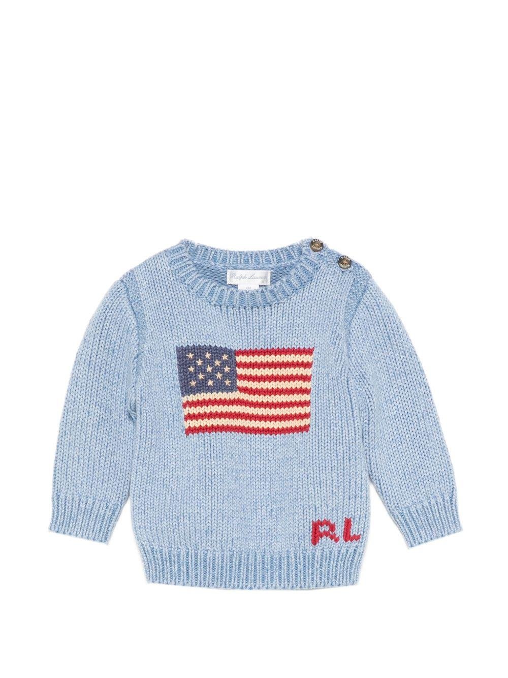 Maglione per neonato Polo Ralph Lauren Kids azzurro con bandiera ad intarsio - Rubino Kids