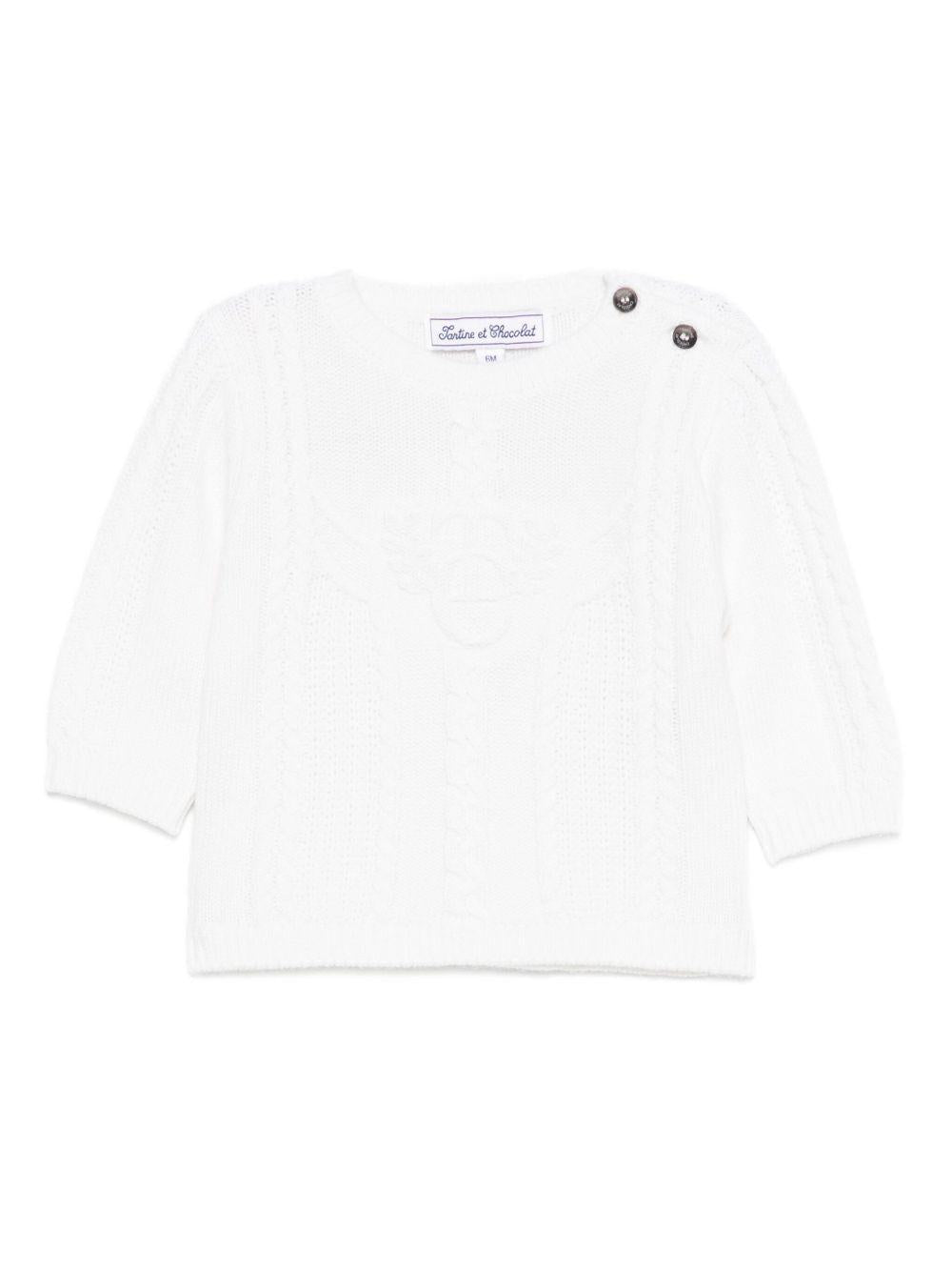 Maglione per neonato Tartine Et Chocolate bianco con maglia a trecce - Rubino Kids