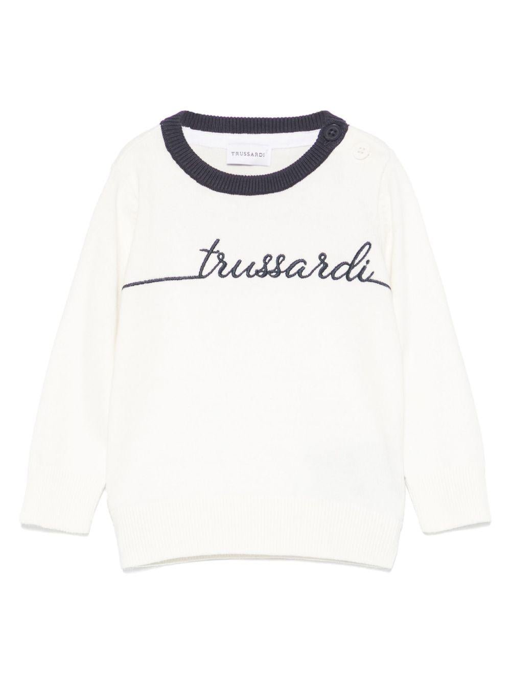 Maglione per neonato TRUSSARDI JUNIOR bianco con ricamo logo - Rubino Kids