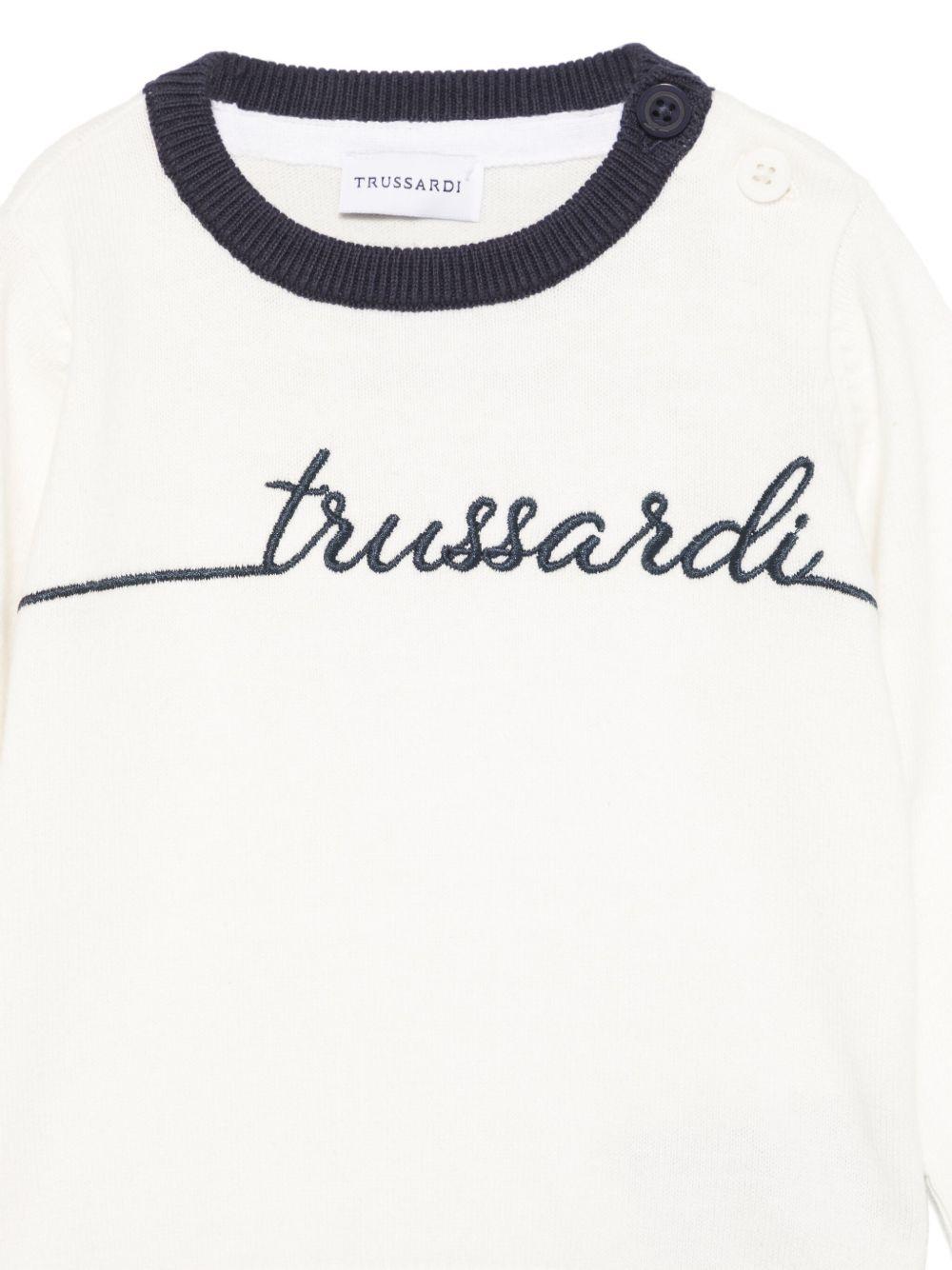 Maglione per neonato TRUSSARDI JUNIOR bianco con ricamo logo - Rubino Kids