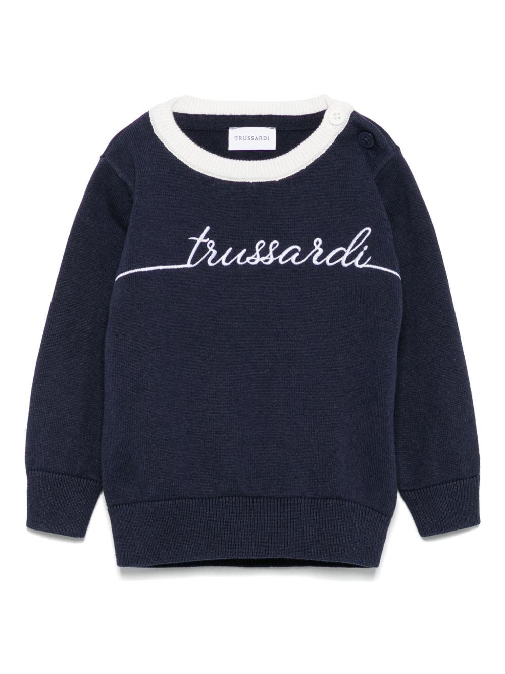 Maglione per neonato TRUSSARDI JUNIOR blu con ricamo logo - Rubino Kids