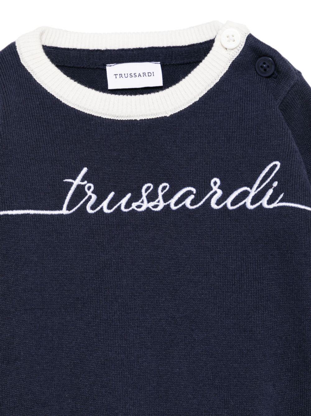 Maglione per neonato TRUSSARDI JUNIOR blu con ricamo logo - Rubino Kids