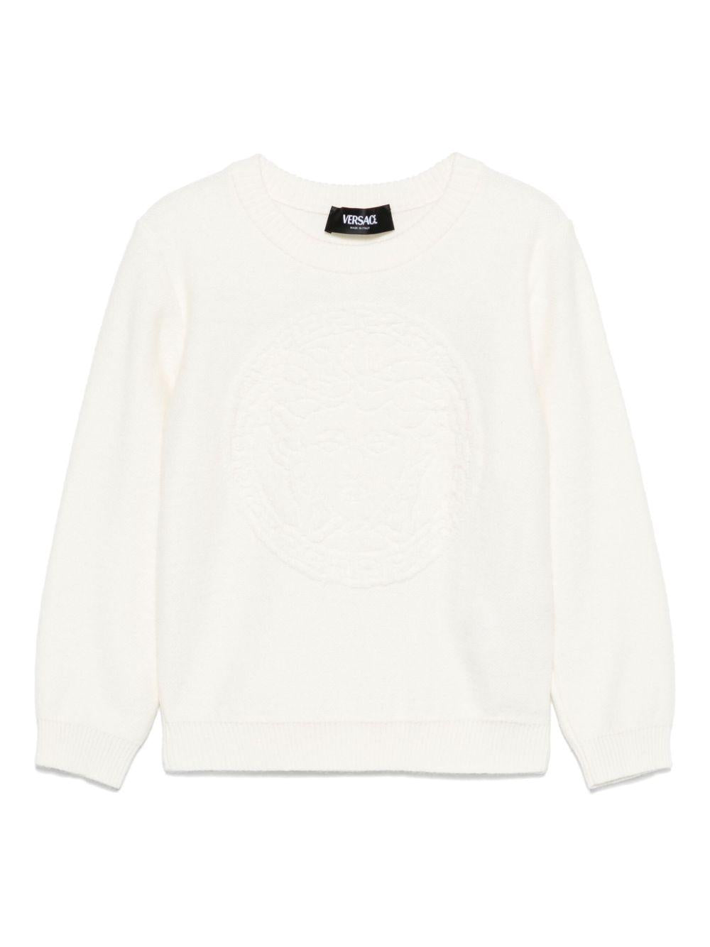 Maglione per neonato Versace Kids beige chiaro con logo a rilievo - Rubino Kids