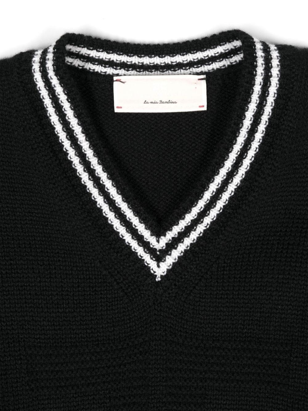 Maglione smanicato per bambina Elisabetta Franchi La Mia Bambina nero con scollo a V - Rubino Kids