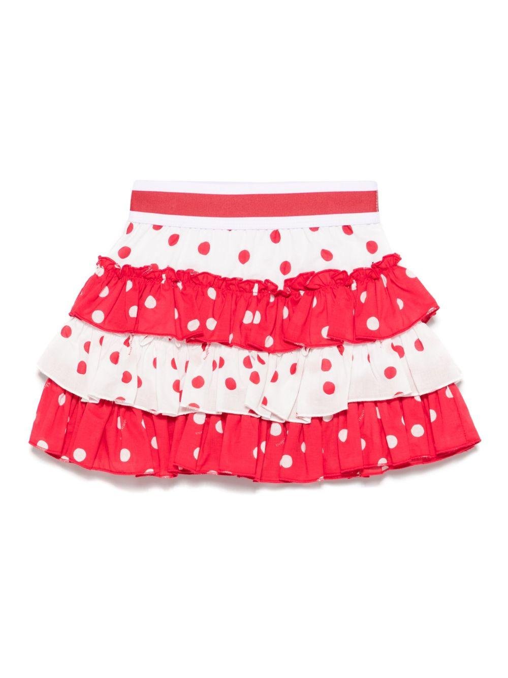 Minigonna per neonata Monnalisa bianco a pois con dettagli con ruches - Rubino Kids