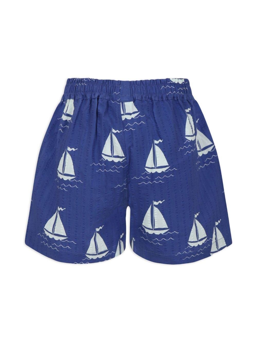 Pantaloncini Barche a vela per bambino Mini Rodini blu con orlo dritto - Rubino Kids